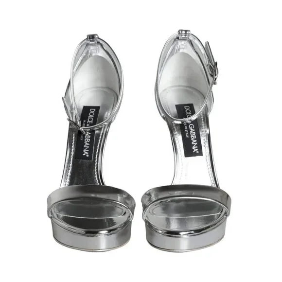Dolce & Gabbana Silver KEIRA Heels Ankle Strap Sandals Shoes - Picture 2 of 10